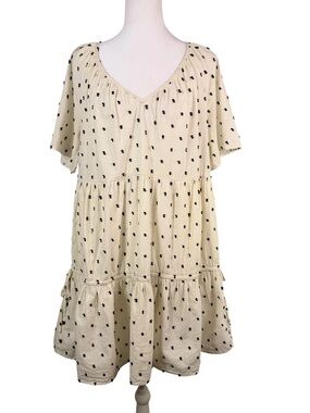 Madewell Cream Swiss Dot Tiered Mini Dress Boho Cottagecore Size M